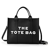 KALIDI The Tote Bag - Bolsa de lona gruesa para mujer, con cremallera y correa para el hombro, para trabajo, escuela, viajes, compras, PU-negro, 100%