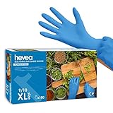 Hevea - Guantes de nitrilo desechables. Sin látex ni talco. Paquete de 5 cajas de 100 guantes cada una. Talla: M (mediana). Color: azul